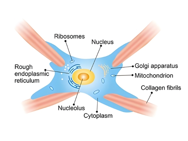 Diagram explaining vaginal tightening through collagen stimulation at the cellular level