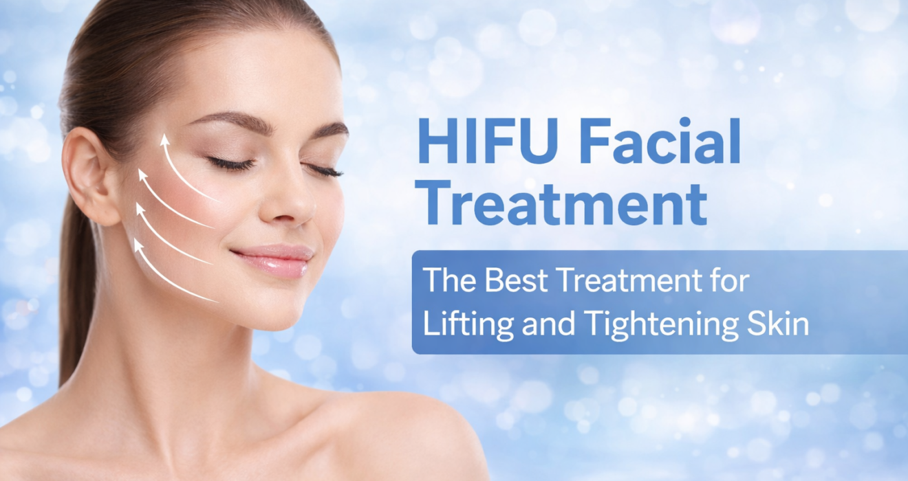 HIFU facial treatment for skin lifting and tightening using non-surgical ultrasound technology.