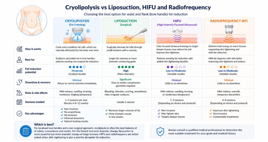Cryolipolysis vs liposuction HIFU and radiofrequency