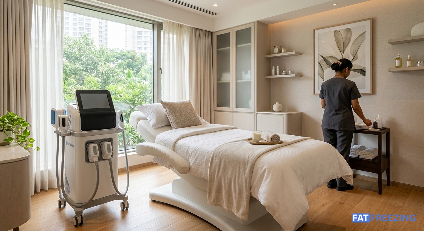 Modern clinic room for fat freezing treatment in India