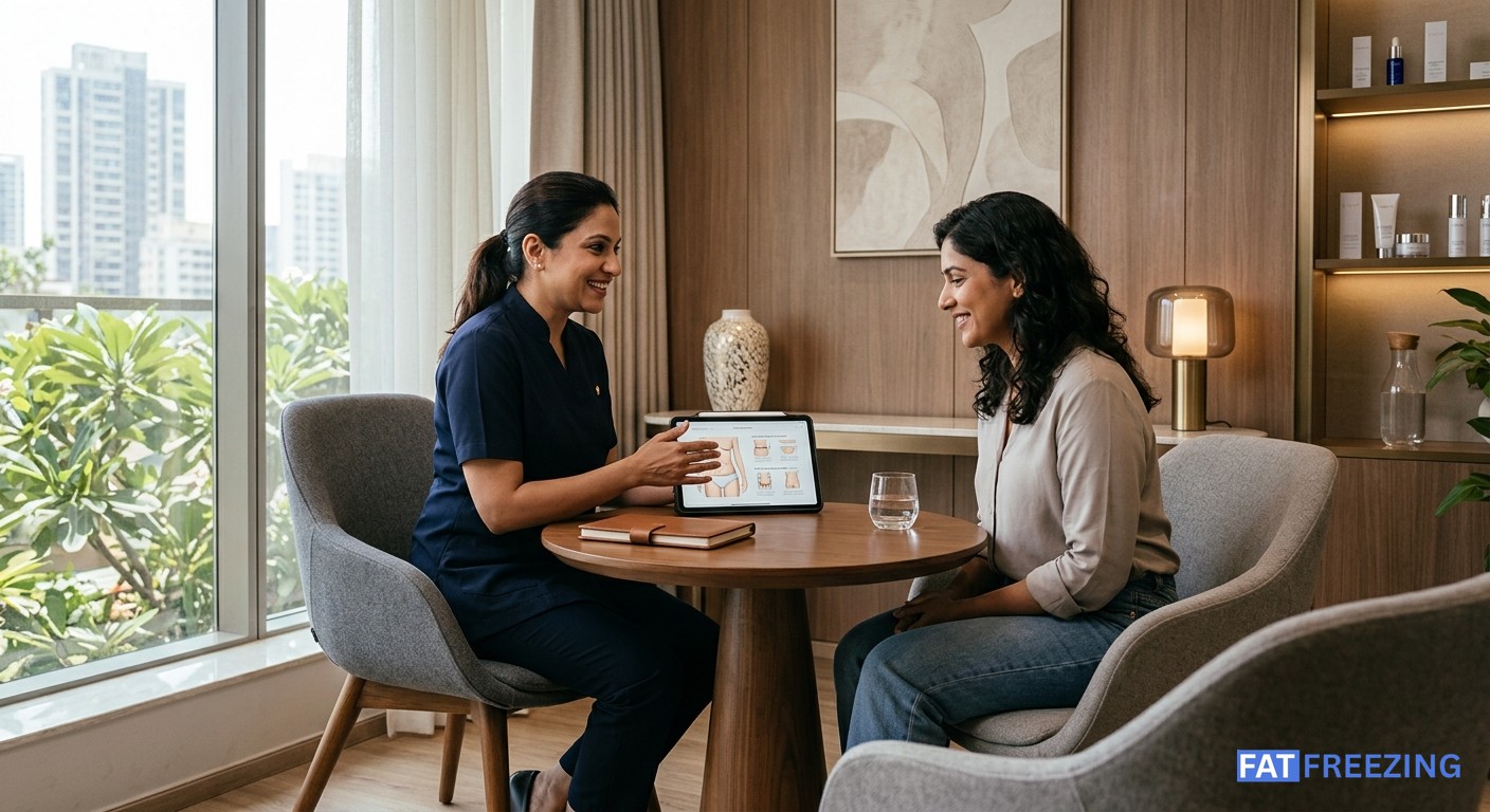 Consultation for fat freezing treatment in a modern Mumbai clinic