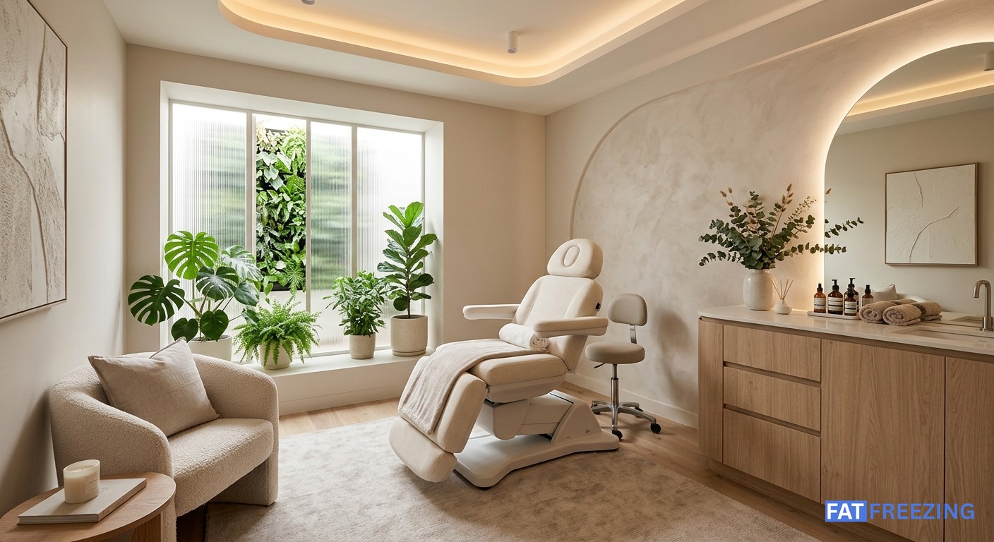 Double Chin Cryolipolysis Results: What to Expect in Mumbai 1 Modern aesthetic clinic interior offering cryolipolysis treatment for double chin in Mumbai