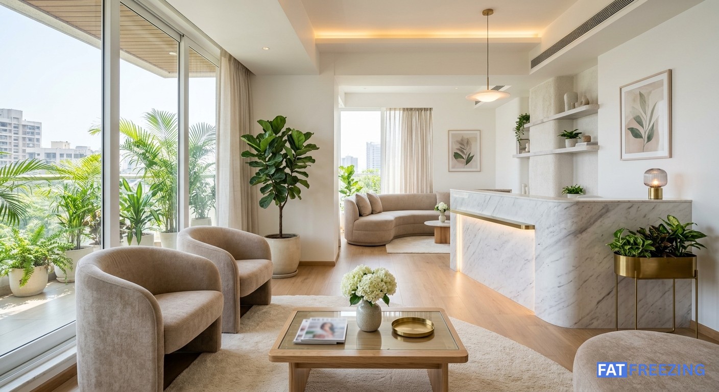 Modern aesthetic clinic interior offering cryolipolysis treatments in Mumbai