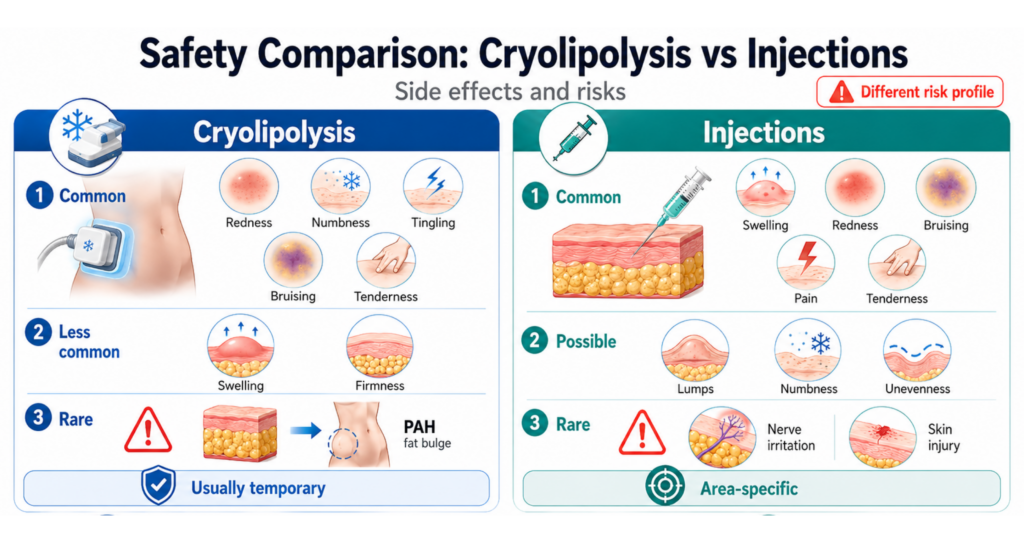 Safety Comparison Cryolipolysis vs Injections